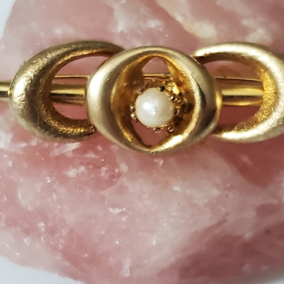Vintage brooch pearl gold unique retro mod estate 50's 60's pin vtg wedding - Picture 2 of 7